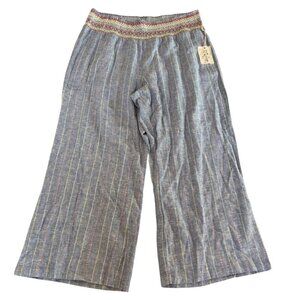 Indigo Rein Womens Linen Blend Striped Wide-Leg Pants 3X With Smocked Waistband